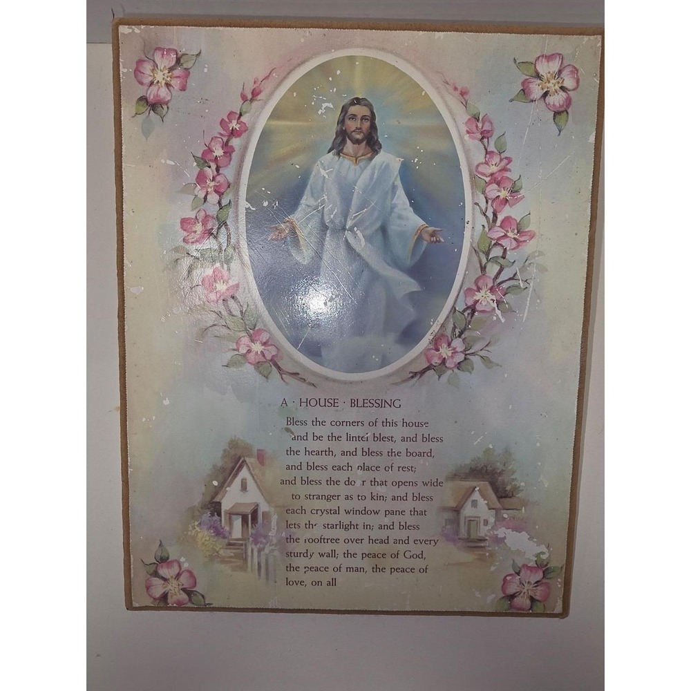 vintage‎ traditional Catholic "A House Blessing" religious wall plaque Dogwood